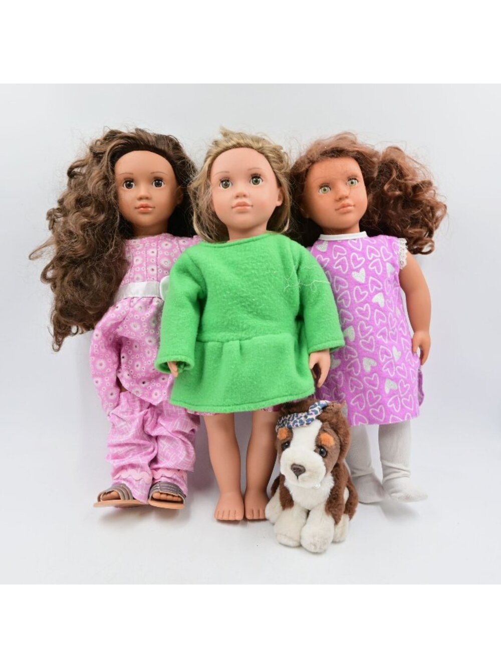 Our Generation Dolls Lot of 3 Brunette Blonde 18" Play Dolls Clothes Plush Pet